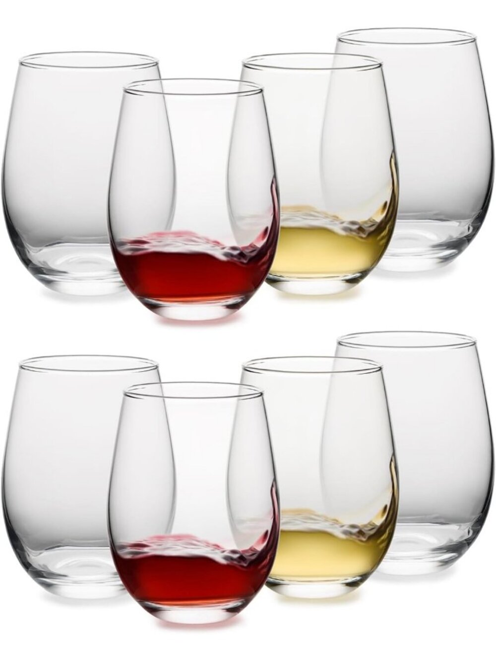 Set of 8 Stemless Wine Glasses, 18 oz - Dishwasher Safe, Perfect for Red/White